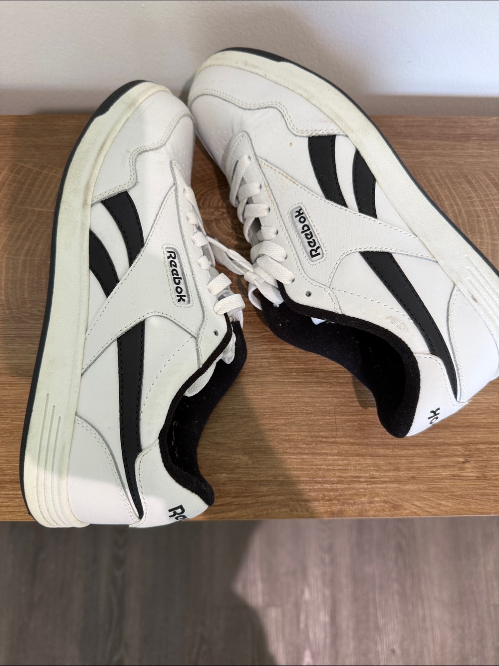 Reebok White and Black Low-Top Leather Sneakers